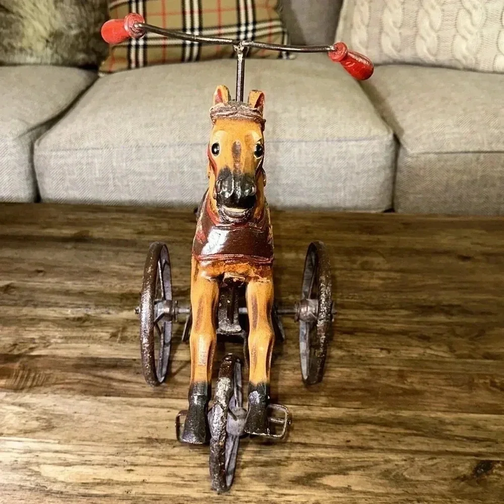 Antique/Vintage Wooden Horse Tricycle Decorative Accent Beautiful Iron Wheels - Picture 9 of 17